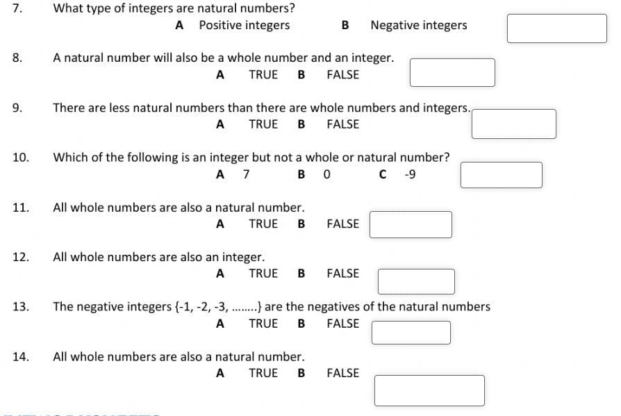 Types of numbers quiz 1
